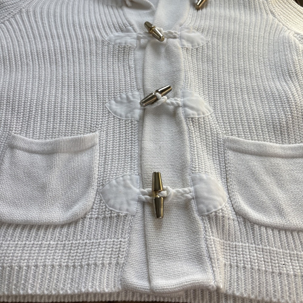Lauren Ralph Lauren Cardigan‎ Toggle Gold Buttons Cotton Ivory Classic Cozy XL - Picture 6 of 10